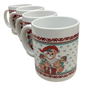 SMC World Christmas Teddy Bear Coffee Mugs Set‎ of 4 Holiday Decor